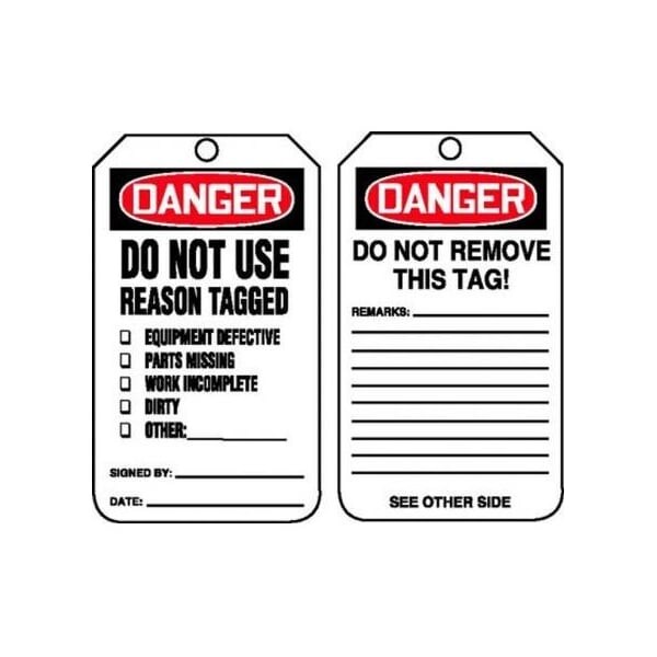 Accuform Safety Tags, DANGER DO NOT USE REASON TAGGED, 5.75in x 3.25in, HS-Laminate, 5PK - MDT219LTM