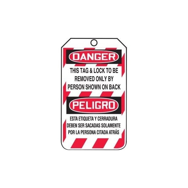 Accuform Bilingual Spanish Safety Tags, DANGER THIS TAG LOCK TO BE REMOVED, 5.75inx3.25in, HS-Laminate, 25PK - MSPT505LTP