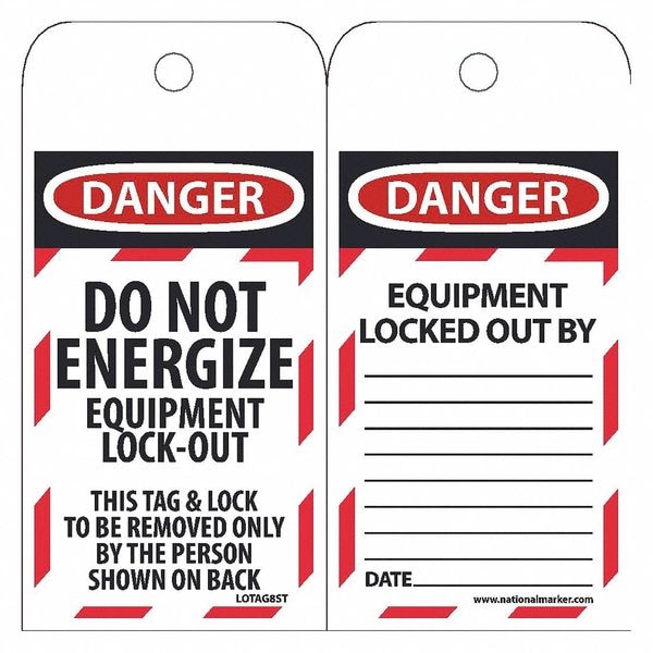 Nmc Danger Do Not Energize Equipment Lock-Out Tag, Pk25 - LOTAG8ST