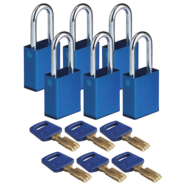 Brady Lockout Padlock, Al, Bl, Key Alike, PK6 - ALU-BLU-38ST-KA6PK