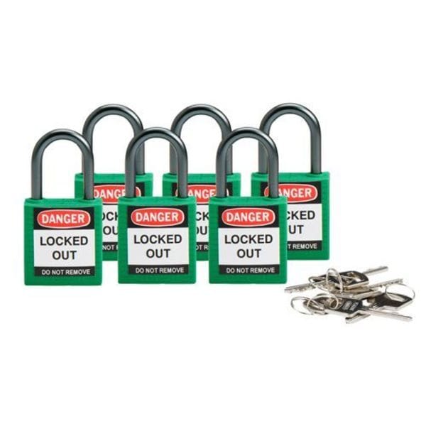 Brady Lockout Padlock, KA, Green, 1-2/5"H, PK6 - 118956