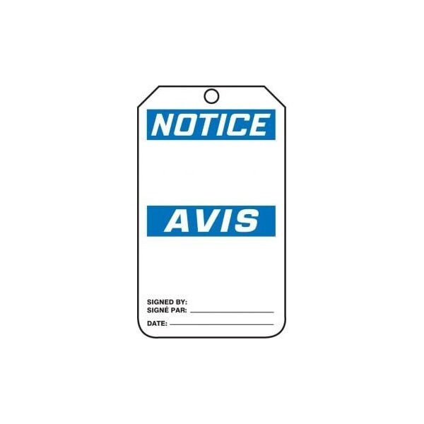 Accuform French Bilingual Safety Tags, NOTICE BLANK, 5.75in x 3.25in, RP-Plastic, 5PK - FBMNT101PTM
