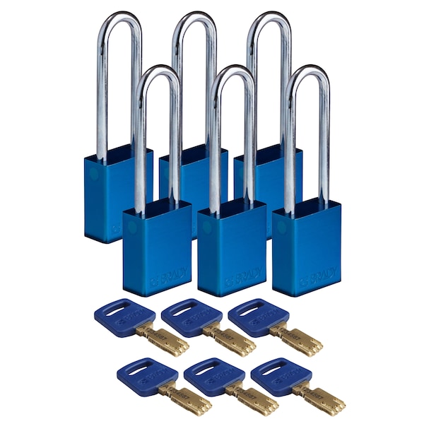 Brady Safekey Lockout Padlock Aluminum Blue 3.0" - ALU-BLU-76ST-KA6PK
