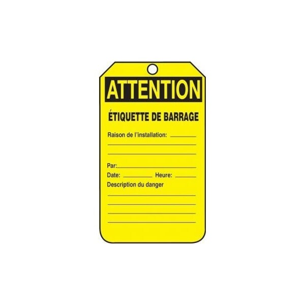 Accuform French Safety Tags, CAUTION BARRICADE TAG, 5.75in x 3.25in, PF-Cardstock, 25PK - FRTAB105CTP