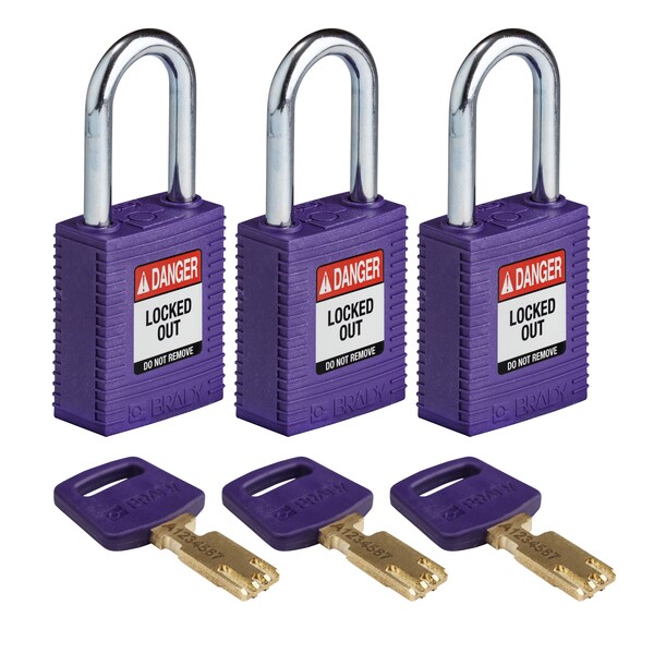 Brady Safekey Lockout Padlock Nylon Purple 1.5" S - NYL-PRP-38ST-KA3PK