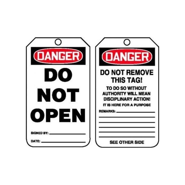 Accuform Safety Tags, DANGER DO NOT OPEN, 5.75in x 3.25in, Self-Laminating RP-Plastic, 25PK - MDT129LPP