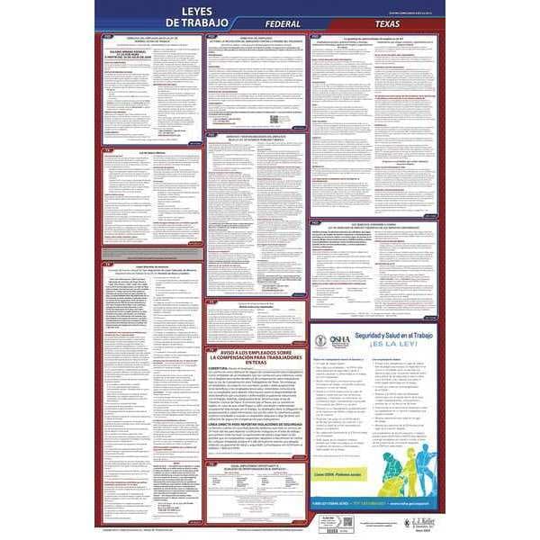 Jj Keller Labor Law Poster, Fed/STA, TX, SP, 26inH, 1yr - 400-TX-1