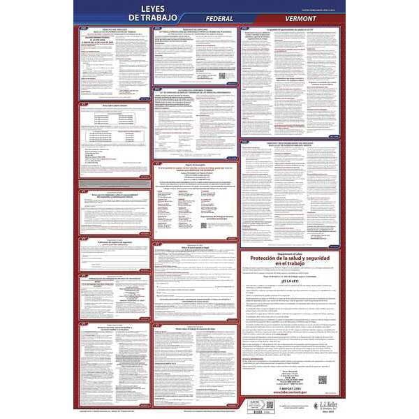 Jj Keller Labor Law Poster, Fed/STA, VT, SP, 26inH, 3yr - 400-VT-3