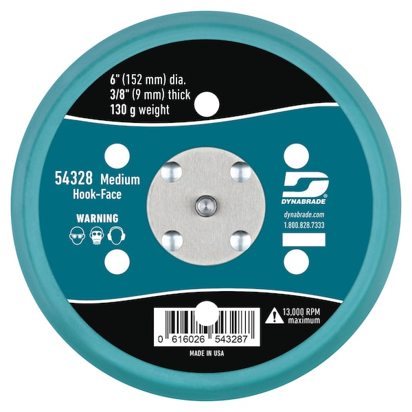 Dynabrade 6" (152 mm) Dia. Vacuum Disc Pad, Hook-Face, Short Nap - 54328