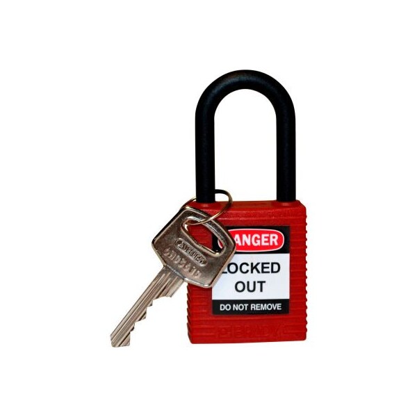 Brady Brady 123324 Safety Padlock With Label, Nylon Shackle, Nylon, Red - 123324