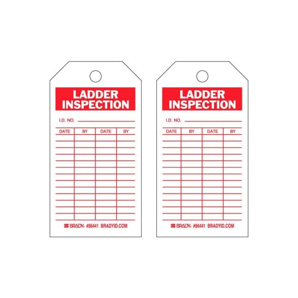 Brady Brady Ladder Inspecton Tag, 2 Sided, 10/Pkg, HD Polyester Encapsulated, 3W x 5-3/4H - 86441