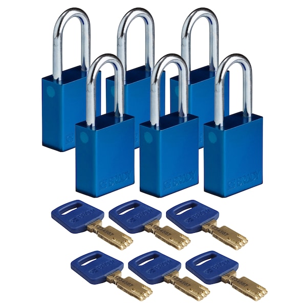 Brady Safekey Lockout Padlock Aluminum Blu 1.5" S - ALU-BLU-38ST-KD6PK