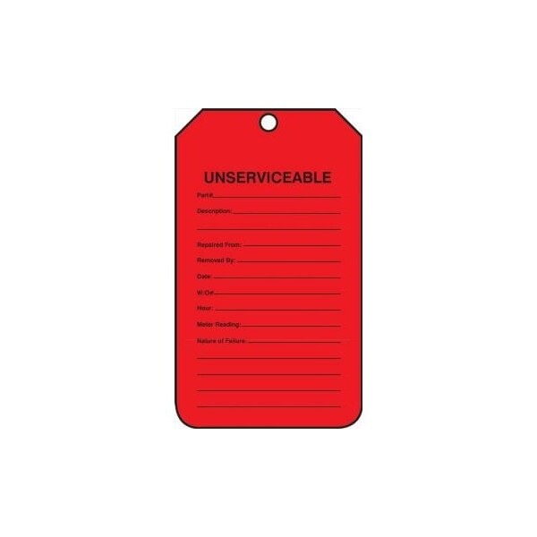 Accuform Safety Tags, UNSERVICEABLE, 5.75in x 3.25in, RP-Plastic, 25PK - TRS123PTP