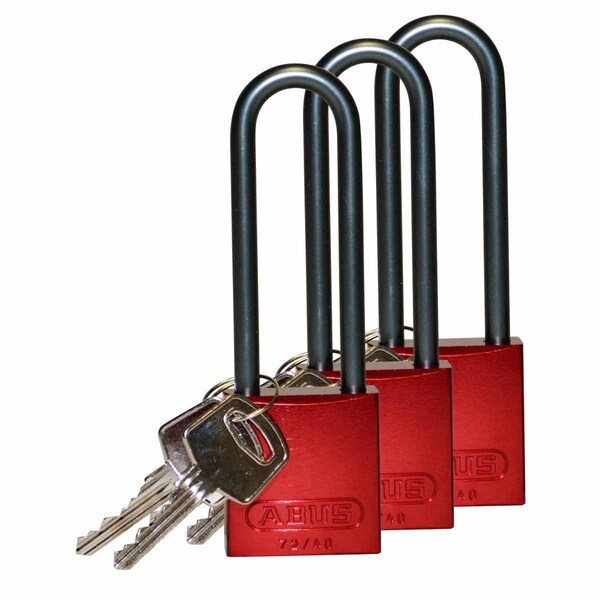 Brady Standard Key Retaining Lockout Aluminum Padlock 3 in Aluminum Shackle KA Red 3PK - 123302