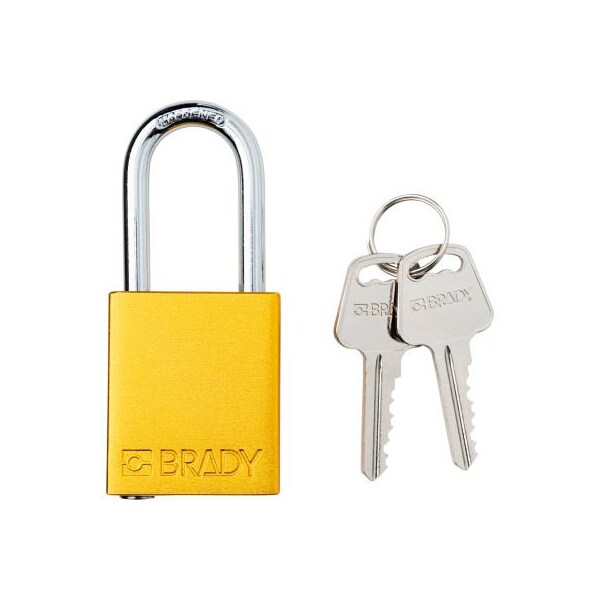 Brady Brady Safety Lockout Padlock, Keyed Different, 1-1/2in, Aluminum/Steel, Yellow - SDAL-YLW-38ST-KD