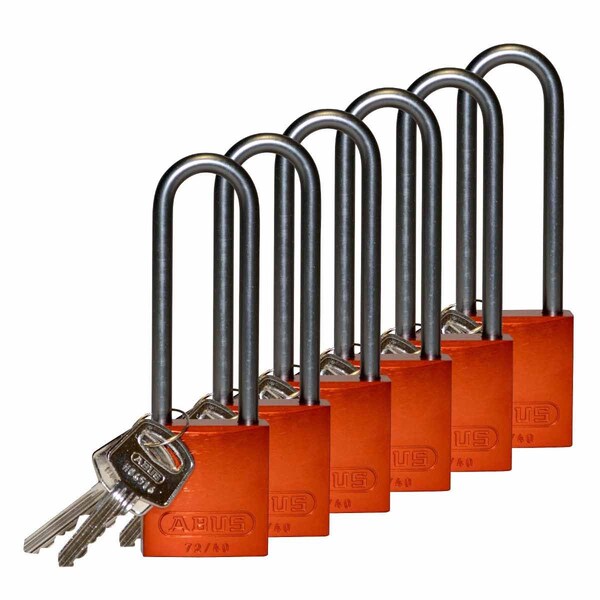 Brady Standard Key Retain Lockout Aluminum Padlock 3in Aluminum Shackle KA Orange 6PK - 123315