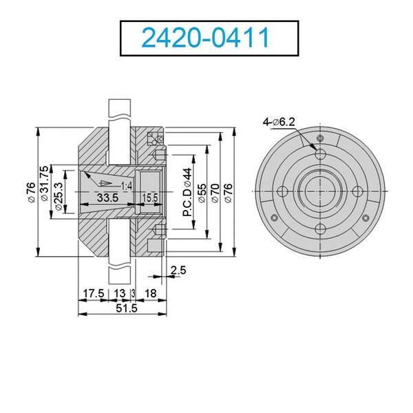 H & H Industrial Products FC110 Wasino Grinding Wheel Adapter - 2420-0411
