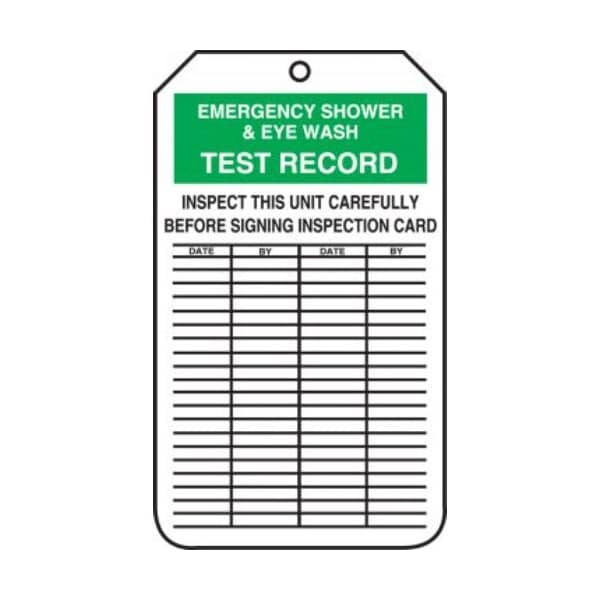 Accuform Spanish Safety Tags, EMERGENCY SHOWER & EYE WASH TEST RECORD, 5.75in x 3.25in, RP-Plastic, 5PK - SHMGT207PTM