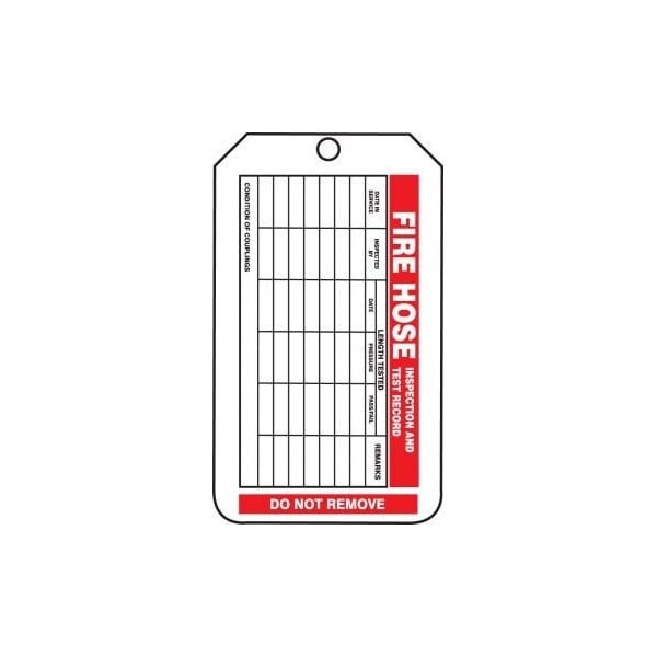 Accuform Mini Safety Tags, FIRE HOSE INSPECTION AND TEST RECORD, 4.25in x 2.125in, RP-Plastic, 25PK - TRM102PTP