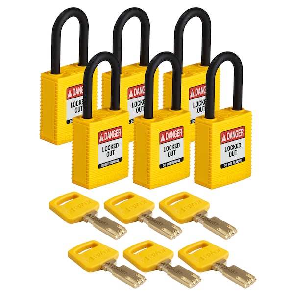 Brady Safekey Lockout Padlock Nylon Yellow 1.5" P - NYL-YLW-38PL-KA6PK
