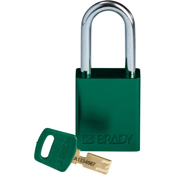 Brady Safekey Lockout Padlock Aluminum Green 1.5" Stee - ALU-GRN-38ST-KD