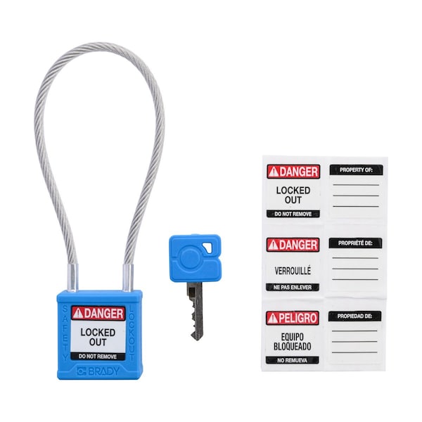 Brady Velocity 8in Compact Cable Lockout Padlocks Nylon 4in Shackle Clearance KA BL 6PK - CPPL-BLU-200CB-KA6