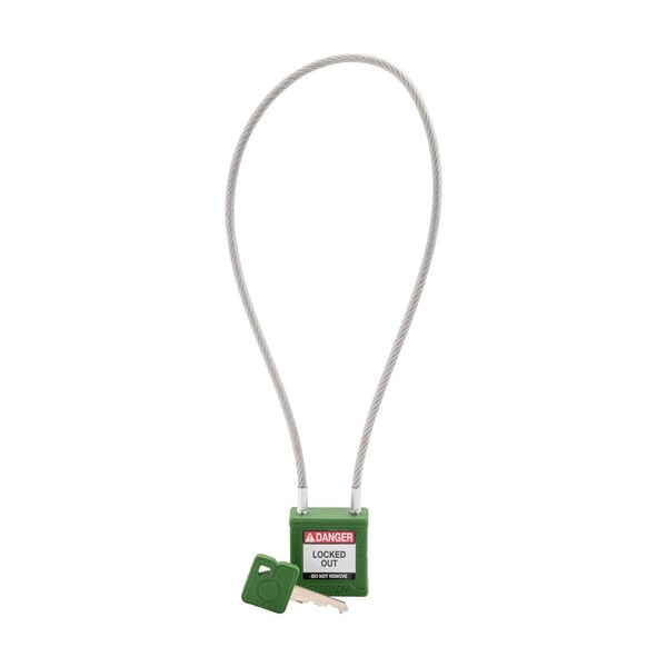Brady Velocity 16in Compact Cable Lockout Padlocks Nylon 8in Shackle Clearance KD Green - CPPL-GRN-400CB-KD