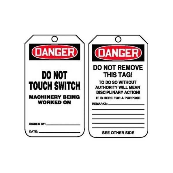 Accuform Safety Tags, DANGER DO NOT TOUCH SWITCH MACHINERY BEING WORKED ON, 5.75inx3.25in, 25PK - MDT173CTP