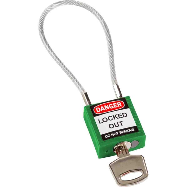 Brady Compact Nylon Padlock 4.2 in Steel Shackle KD Green with 7.87 in Cable - 146123