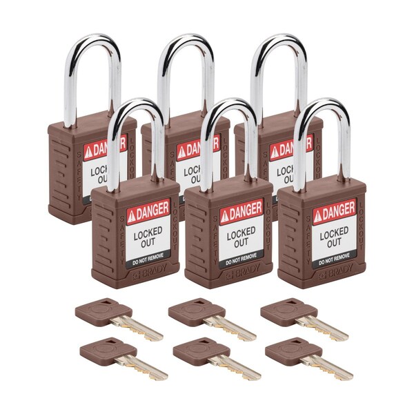 Brady Velocity Lockout Padlocks Nylon 1.5in Shackle Clearance KA Brown 6PK - SDPL-BRN-38ST-KA6