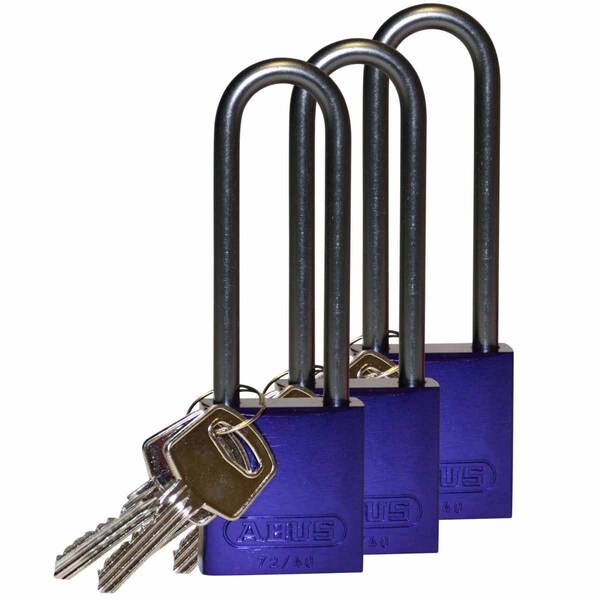 Brady Standard Key Retain Lockout Aluminum Padlock 3in Aluminum Shackle KA Purple 3PK - 123309