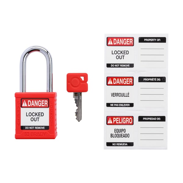 Brady Keyed Alike Padlock Unique Set Nylon Red 1.5 in Steel Shackle Keycode 5 - SDPL-RED-38ST-005
