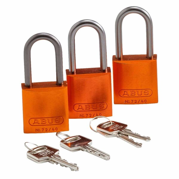 Brady Standard Safety Lockout Aluminum Padlock 1.5 in Aluminum Shackle KA Orange 3PK - 123432