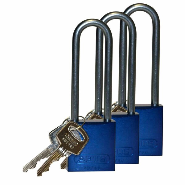 Brady Standard Key Retaining Lockout Aluminum Padlock 3in Aluminum Shackle KA Blue 3PK - 123303