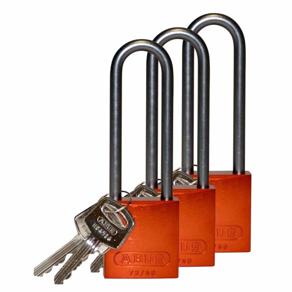 Brady Standard Key Retain Lockout Aluminum Padlock 3in Aluminum Shackle KA Orange 3PK - 123306