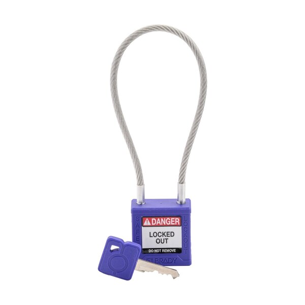 Brady Velocity 8in Compact Cable Lockout Padlocks Nylon 4in Shackle Clearance KD Purple - CPPL-PRP-200CB-KD