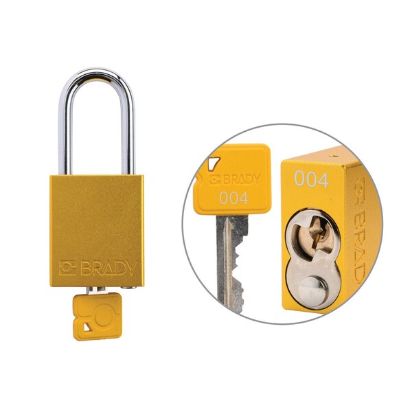Brady Keyed Alike Padlock Unique Set Aluminum Ylw 1.5 in Steel Shackle Keycode 4 - SDAL-YLW-38ST-004