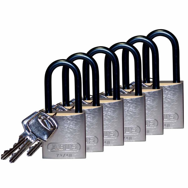 Brady Standard Safety Lockout Aluminum Padlock 1.5 in Aluminum Shackle KA Silver 6PK - 123441
