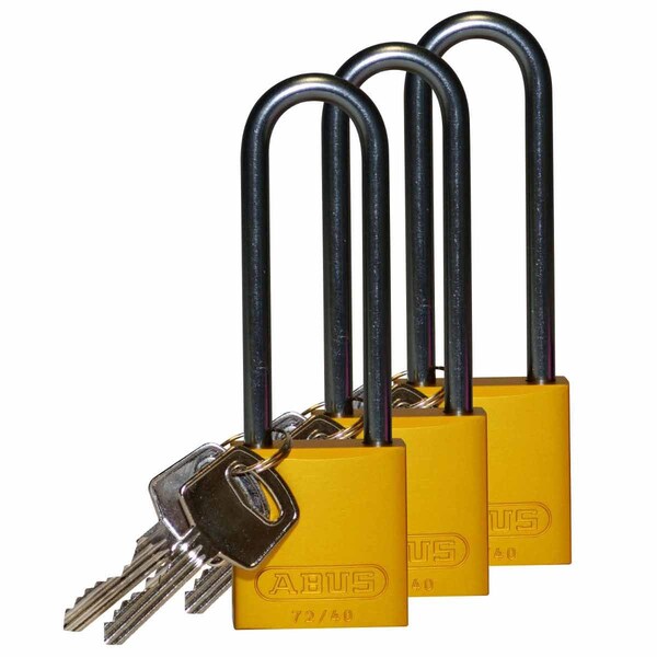 Brady Standard Key Retain Lockout Aluminum Padlock 3in Aluminum Shackle KA Yellow 3PK - 123305