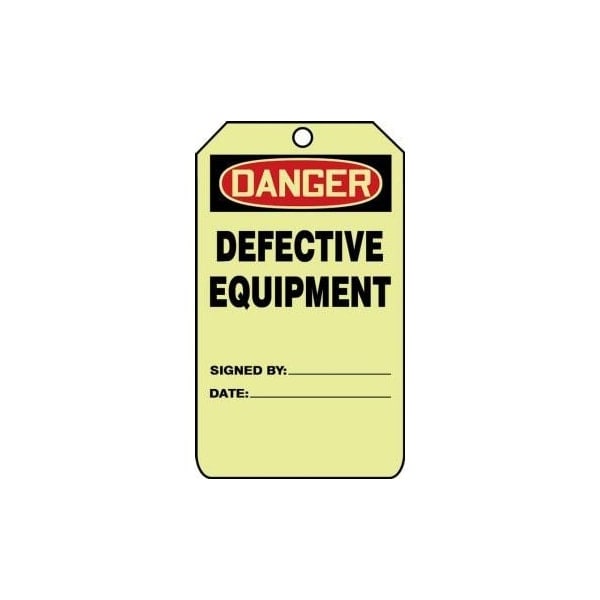 Accuform Safety Tags, DANGER DEFECTIVE EQUIPMENT, 5inx 3in, Glow Plastic, 10PK - TAW112