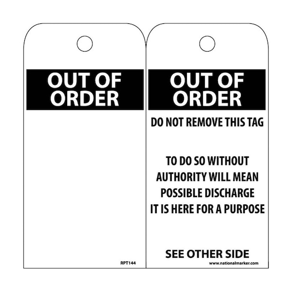 Nmc Out Of Order Tag, Pk25 - RPT144