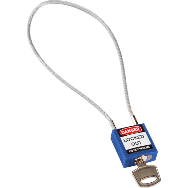 Brady Compact Nylon Padlock 8 in Steel Shackle KD Blue with 15.75 in Cable - 146126