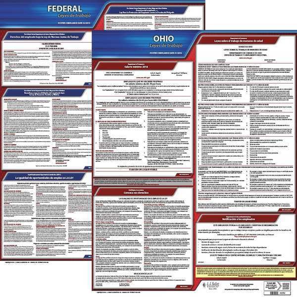 Jj Keller Labor Law Poster, Fed/STA, OH, SP, 20inH, 3yr - 200-OH-3