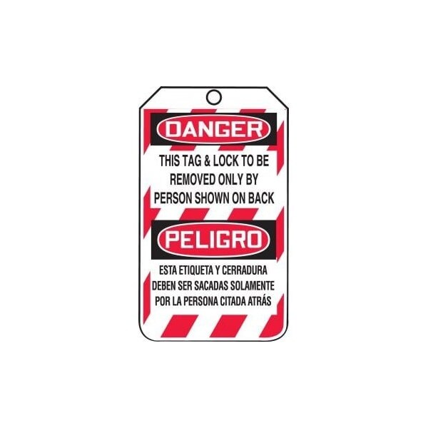 Accuform Bilingual Spanish Safety Tags, DANGER THIS TAG LOCK TO BE REMOVED, 5.75in x 3.25in, RP-Plastic, 5PK - MSPT505PTM