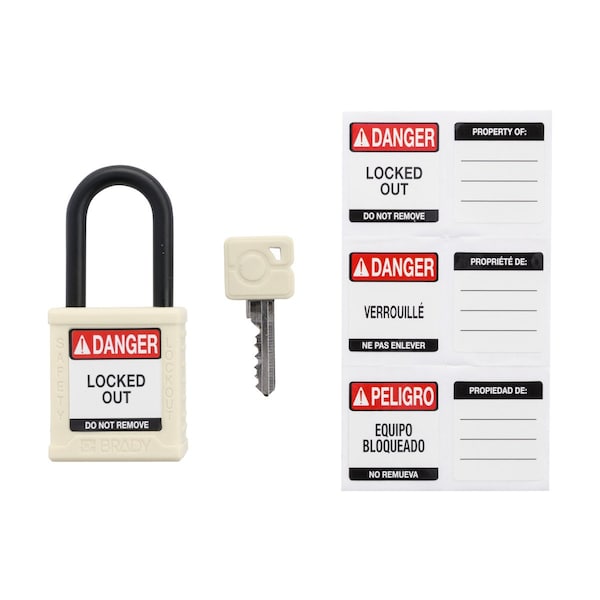 Brady Velocity Lockout Padlocks Nylon 1.5in Clearance KD Plastic Shackle White - SDPL-WHT-38PL-KD