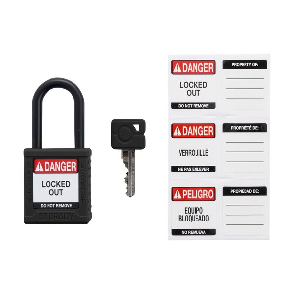 Brady Velocity Lockout Padlocks Nylon 1.5in Clearance KD Plastic Shackle Black - SDPL-BLK-38PL-KD
