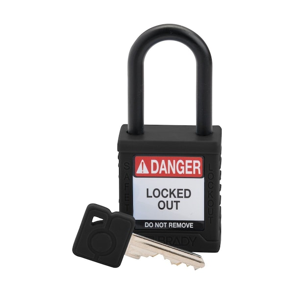 Brady Velocity Lockout Padlocks Nylon 1.5in Clearance KD Plastic Shackle Black - SDPL-BLK-38PL-KD