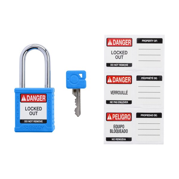 Brady Keyed Alike Padlock Unique Set Nylon Blu 1.5 in Steel Shackle Keycode 1 - SDPL-BLU-38ST-001
