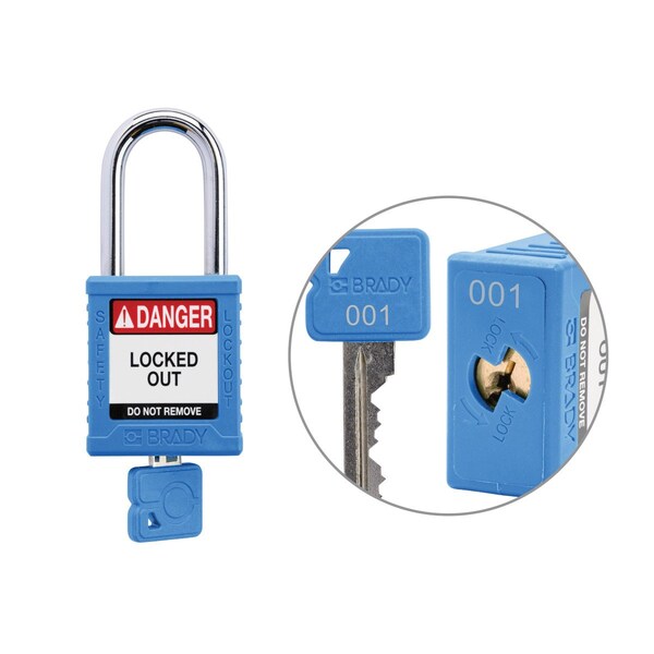 Brady Keyed Alike Padlock Unique Set Nylon Blu 1.5 in Steel Shackle Keycode 1 - SDPL-BLU-38ST-001