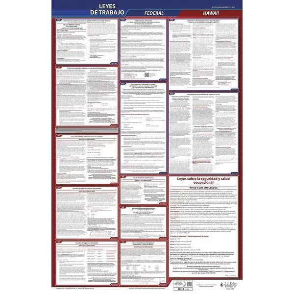 Jj Keller Labor Law Poster, Fed/STA, HI, SP, 26inH, 3yr - 400-HI-3